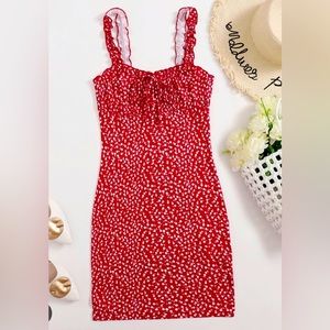 Frill trim red mini dress